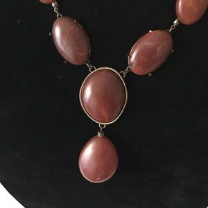 Vintage Avon Big And Bold Y Necklace Faux Carnelian Antique